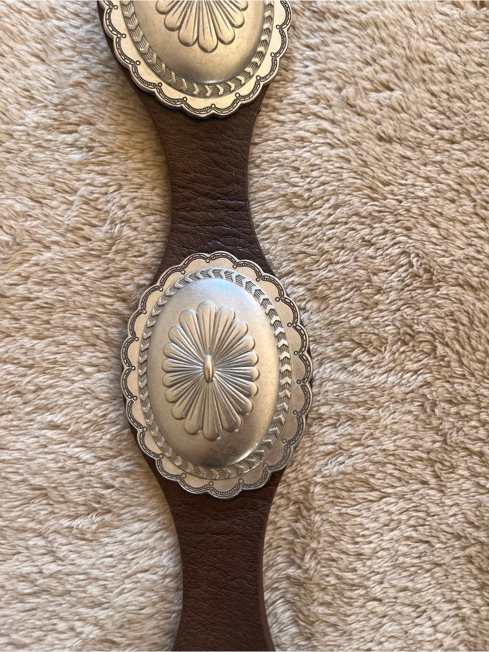 New Western Concho Belt Brown Faux Leather Silver Tone Stamped Concho XL